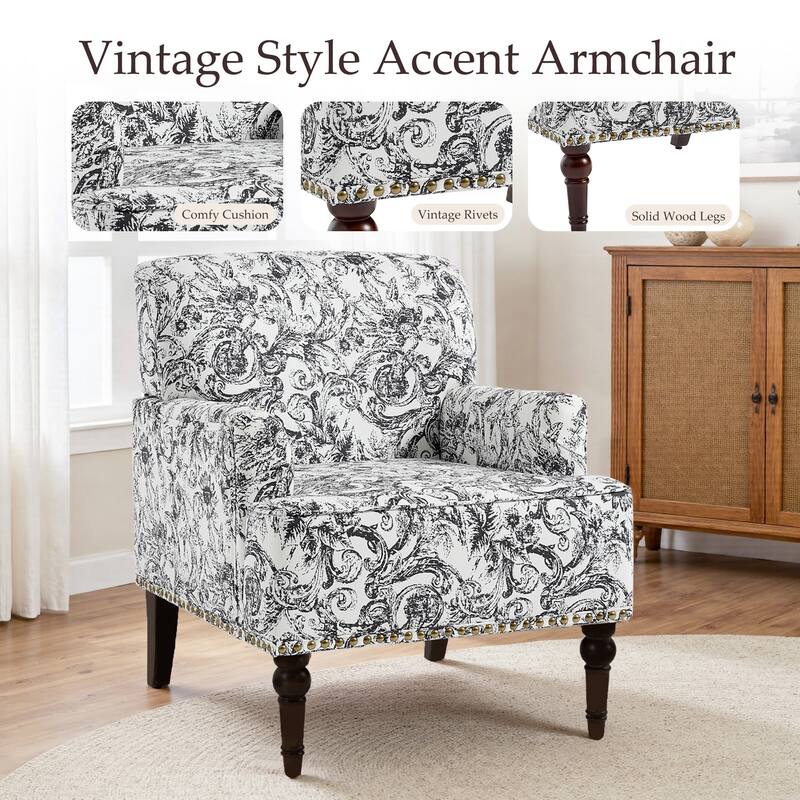 Linen Upholstered Armchair Nailhead Trim Accent Chair