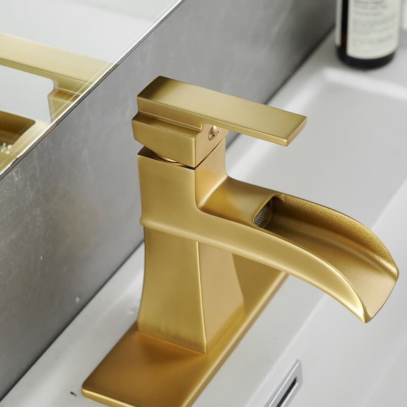 Single-handle Bathroom Waterfall Sink Faucet with Drain and Deckplate