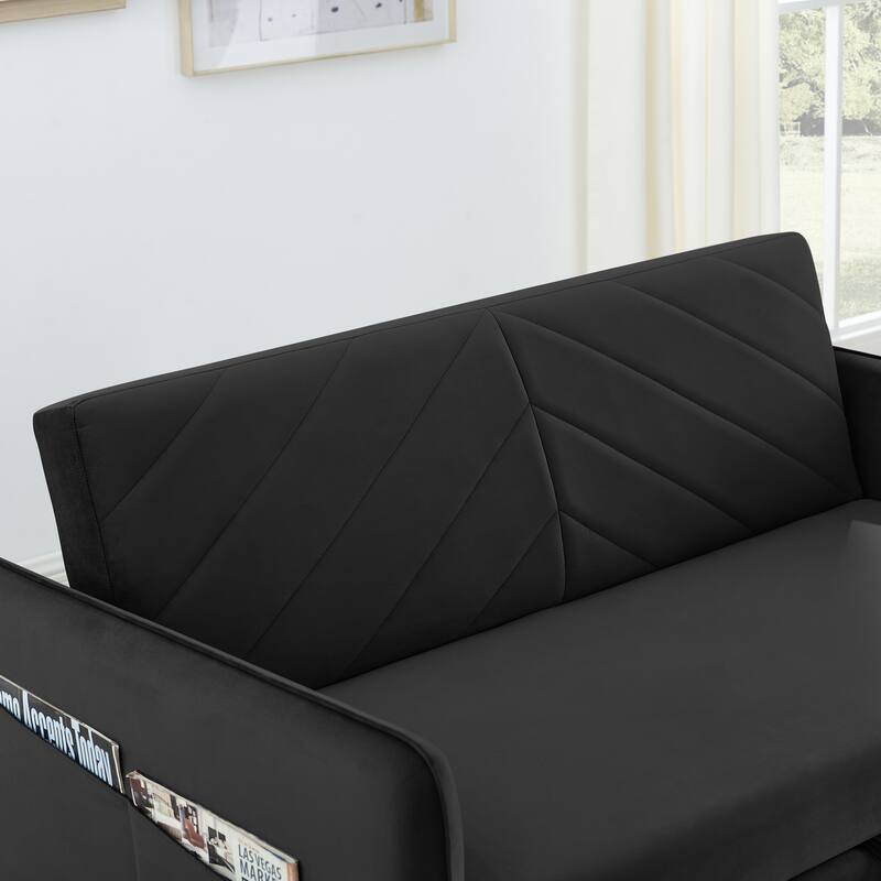 Pull-out sofa sleeper, 3-in-1 adjustable sleeper with pull-out bed, 2 lumbar pillows and side pocket