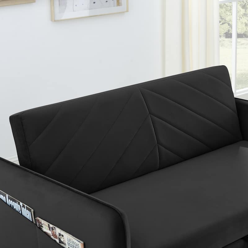 Sleeper Sofa Bed w/USB Port,3-in-1 adjustable sleeper with pull-out bed,2 lumbar pillows,side pocket,velvet convertible sofa bed