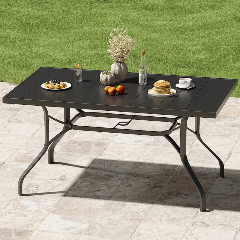 Outdoor Dining Table 60"x35", Rectangle Patio Dining Table with 1.57" Umbrella Hole, Outdoor Metal Furniture, Weather-Resistant