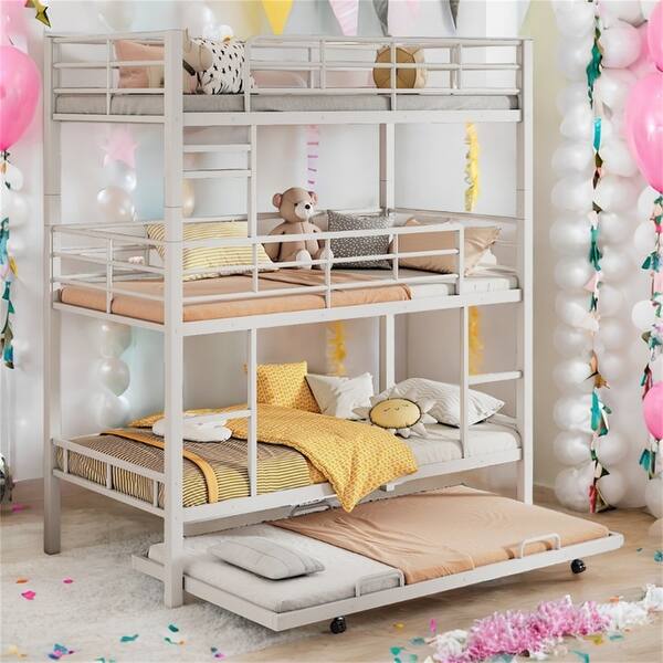 slide 2 of 24, Triple Bunk Bed with Trundle in White White