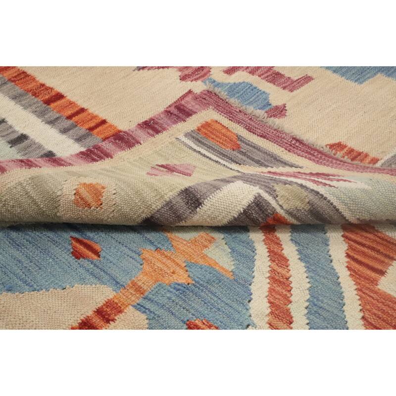 Hand Woven Oriental 100% Wool Carpet Southwestern Tribal Multi-Colored Kilim Area Rug - 9' 8'' X 6' 5''