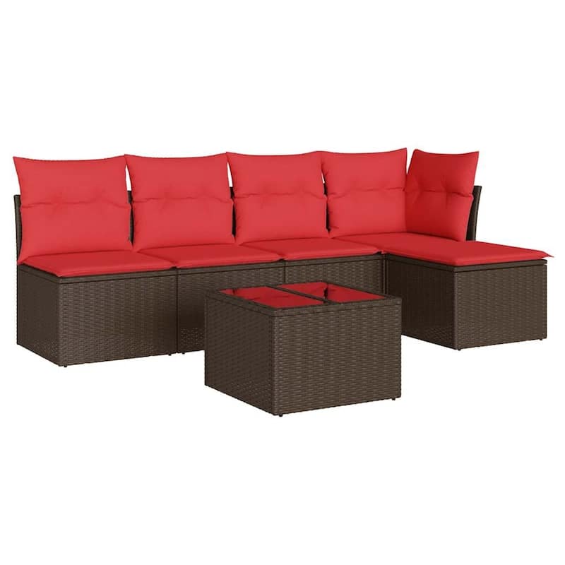 vidaXL 5/6 Piece Patio Sofa Set with Cushions Black/Brown/Gray Poly Rattan - 24.4 x 24.4 x 27.2