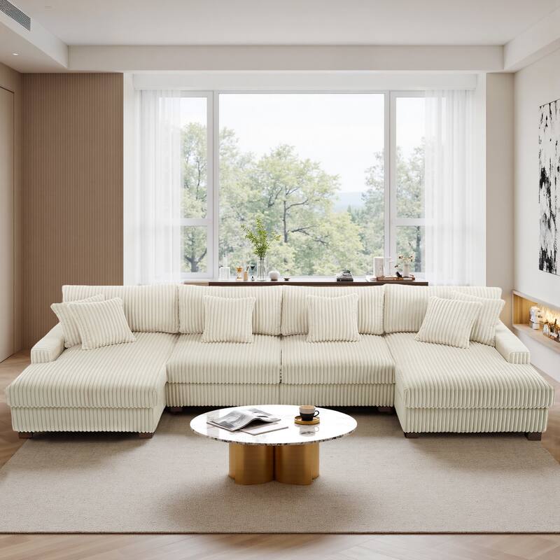 Cotton Flannel 3-Seat Modular Sectional Sofa with Chaise