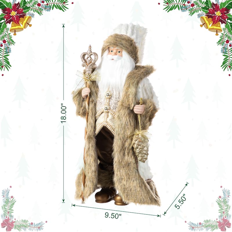 Glitzhome 18"H Faux Fur Christmas Santa Figurines with Porcelain Face