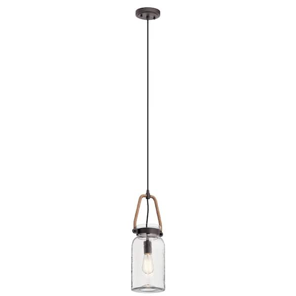 Kichler Clove Hitch Weathered Bronze Farmhouse Clear Glass Cylinder Pendant Light
