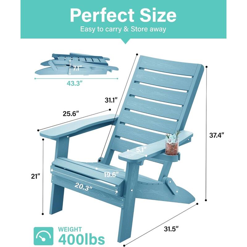 WINSOON HIPS Folding Adirondack Chairs with Arc Back & Cup Holder Set Of 4