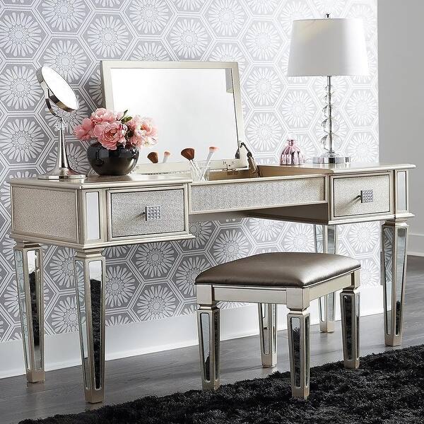 grey bedroom dressing table Ktaxon Vanity Table Set with 3 Color Light, Makeup Vanity Desk with 6 Drawers, with USB Charging Station for Bedroom, Grey
