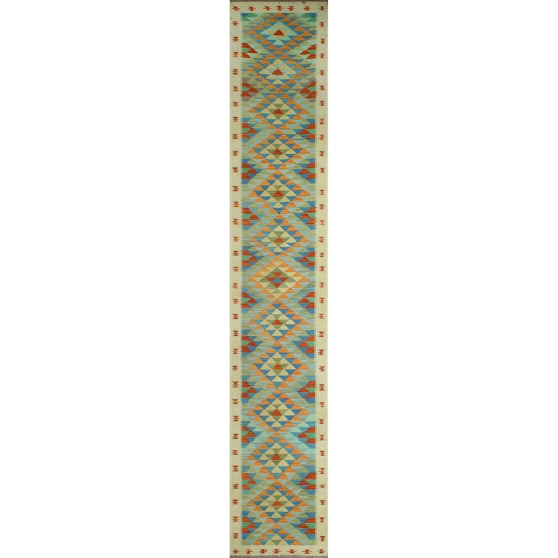 Sangat Flatweave Adamson Orange/Beige Runner - 2'8" x 15'10"