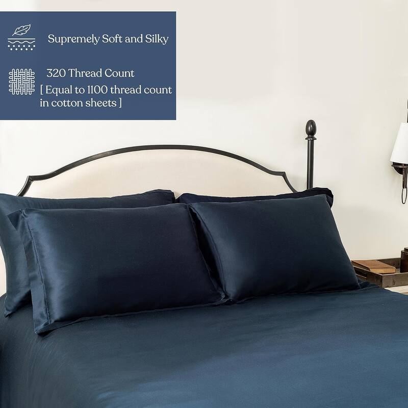 Delara 100% Eucalyptus Lyocell Tencel Fitted Sheet & Pillowcases, Naturally Cooling, Moisture-Wicking, Smooth & Breathable