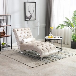 Beige 63.98" Buttons Tufted Chaise Lounge Chair with Pillow - Bed Bath ...