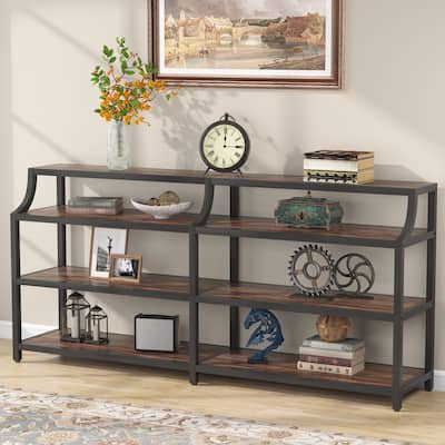 Extra Long Console Table, Industrial Entry Table with 4- tier Storage Shelves for Entryway Hallway