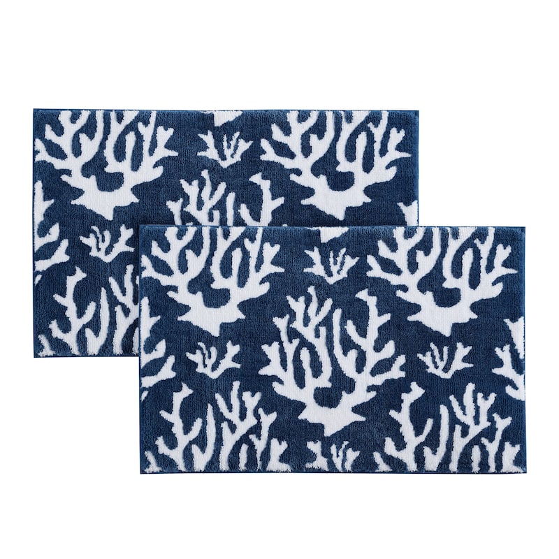 Nautica 2 Piece Printed Cotton Bath Rug Set