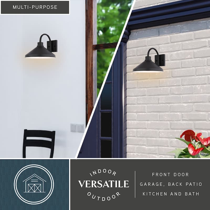 VAXCEL Highland Park Matte Black and White Outdoor Wall Sconce Light Fixture, Steel Shade with White Interior