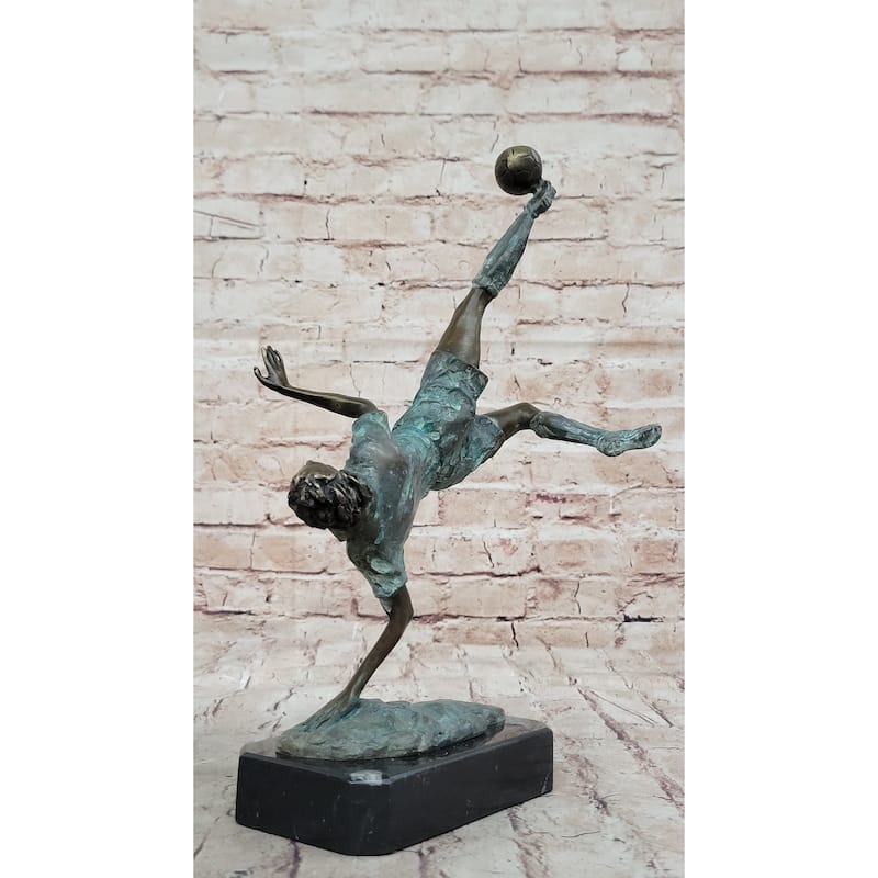 Soccer Trick Shot Bronze Sculpture Statue Figure Trophy Original Art On Marble Base
