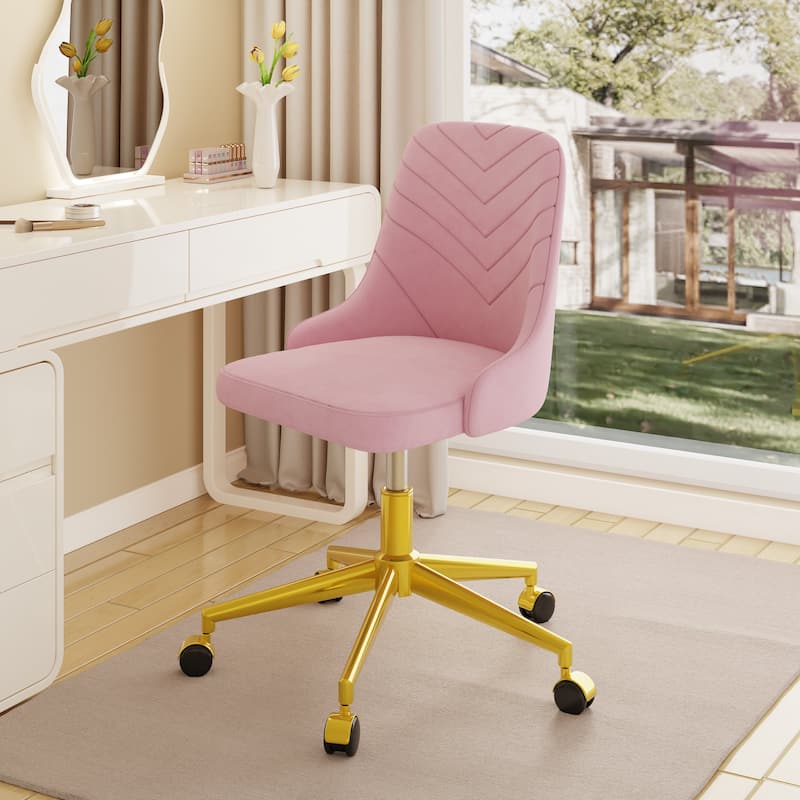Javlergo Velvet Desk Chair with Height Adjustable Gold Base Swivel Office Chair for Office Living Room Bedroom Make Up - Pink