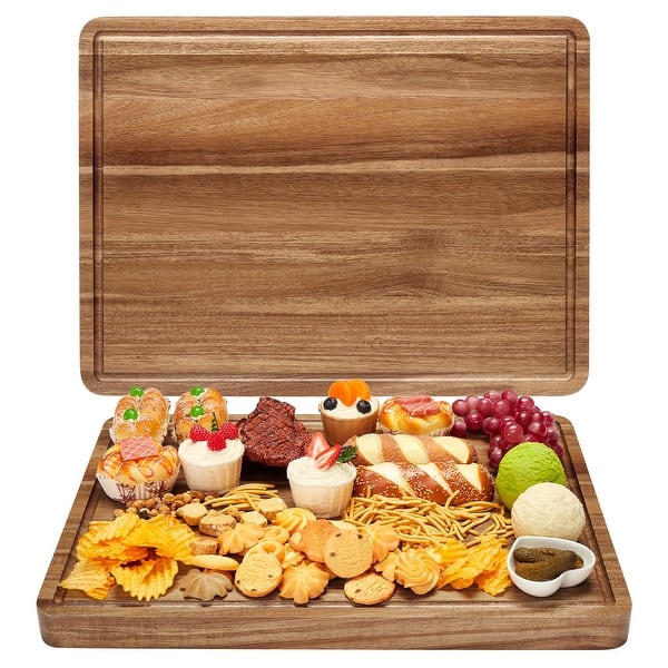 Acacia Wood Chopping Board with Deep Juice Grooves & Side Handles - 20x15