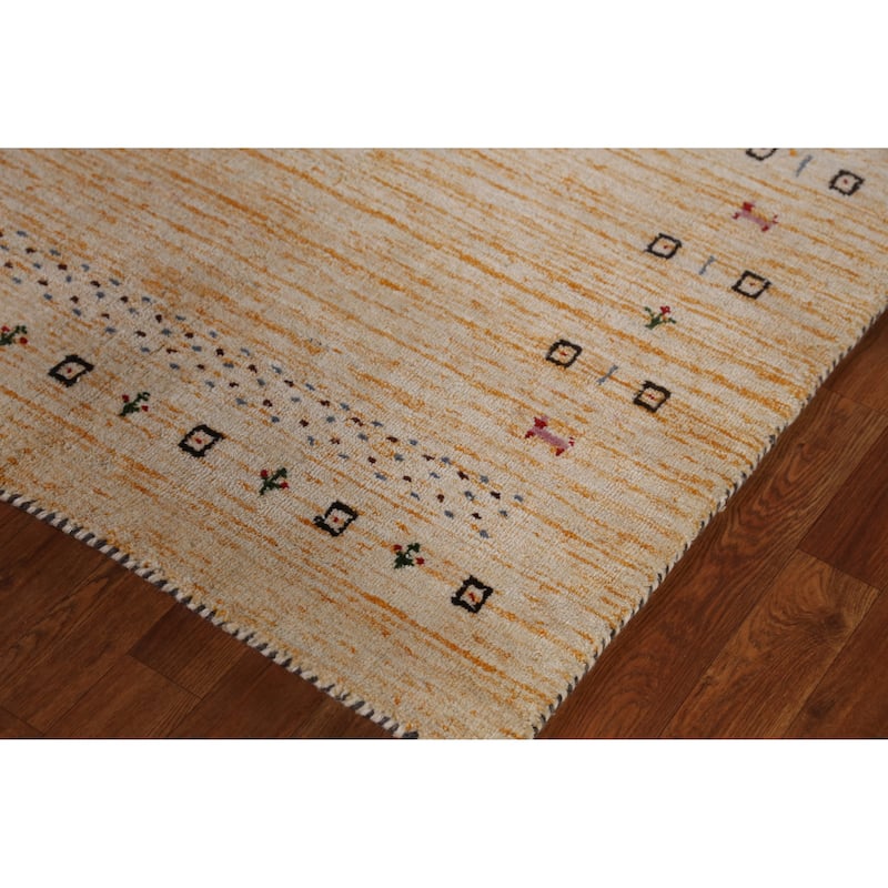 Oriental Gabbeh Indian Rug Hand-Knotted Orange Tribal Wool Carpet - 3'11" x 5'8"