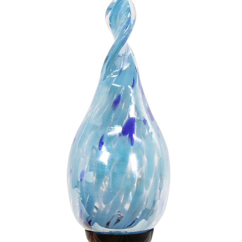 Exhart Solar Pearlized Hand Blown Glass Twisted Flame Garden Stake with Metal Finial Detail, 36 Inch