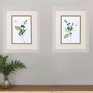 HomeRoots Set Of Two Sprigs in Green White Framed Print Wall Art