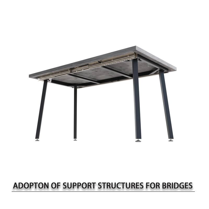 Grey MDF Modern Expandable Dining Table with Black Metal Legs - 55.1'' x 31.5” x 29.5''