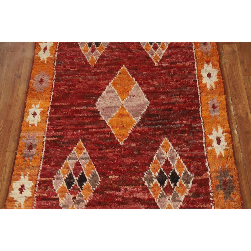 Geometric Moroccan Oriental Rug Hand-Knotted Wool Carpet - 3'4" x 6'6"