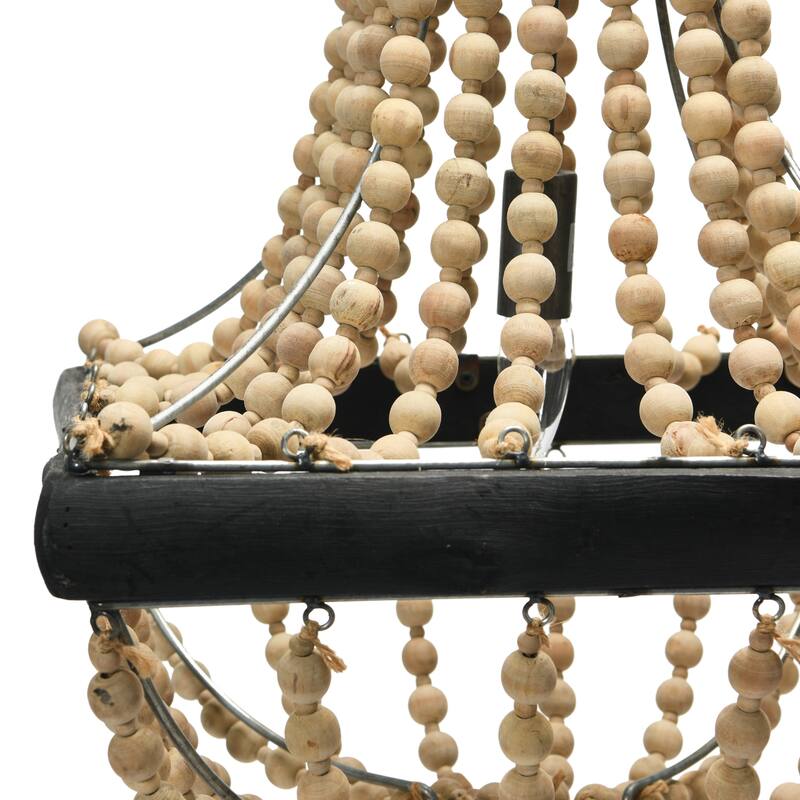 Wood & Metal Framed Chandelier with Wood Bead Draping