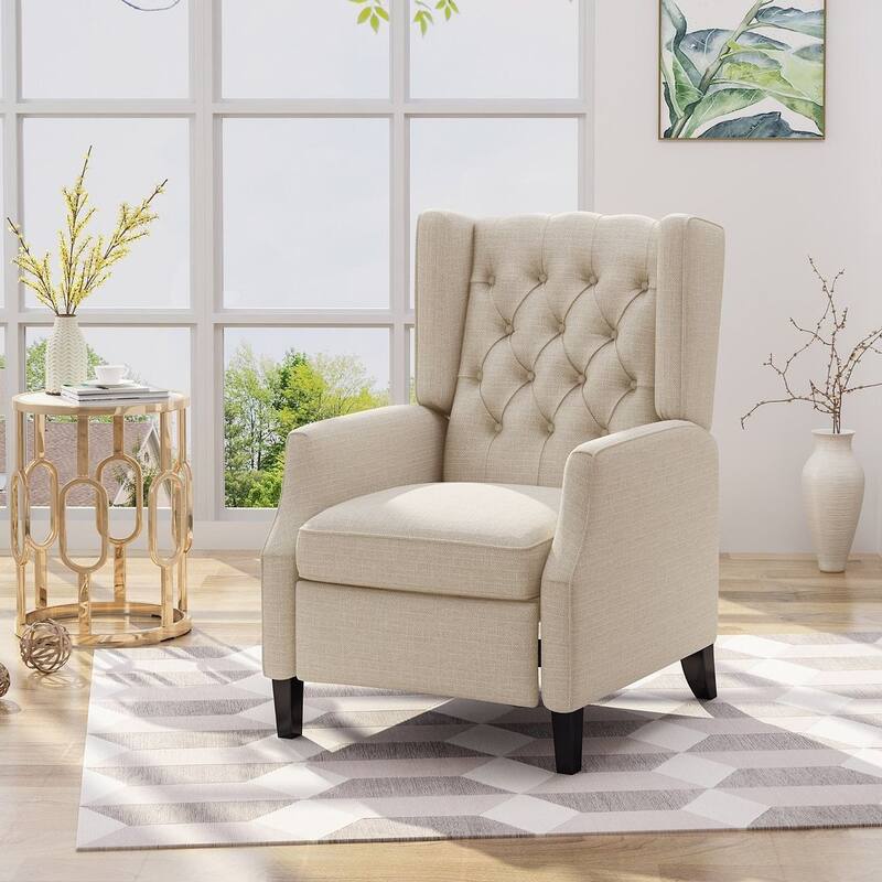 Modern Fabric Recliner with Wingback Design and Tufted Upholstery by Christopher Knight Home - Beige