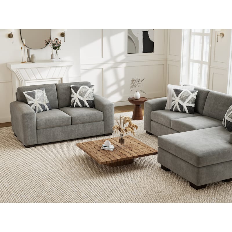 Roundhill Furniture Arden Living Room Sofa Set with Convertible Sofa Chaise and Loveseat, Posh Gray