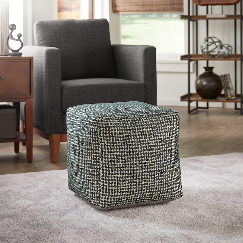 Brunico Upholstered Square Pouf Ottoman by iNSPIRE Q Bold - Dark Green & White Dot Pattern Fabric