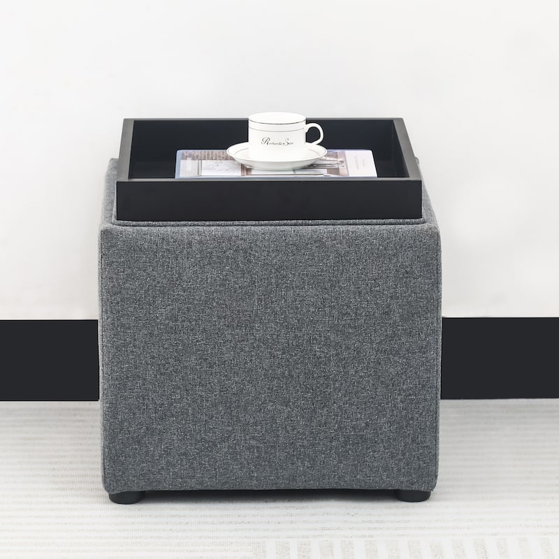 Adeco Storage Ottoman With Tray - Dark-Grey