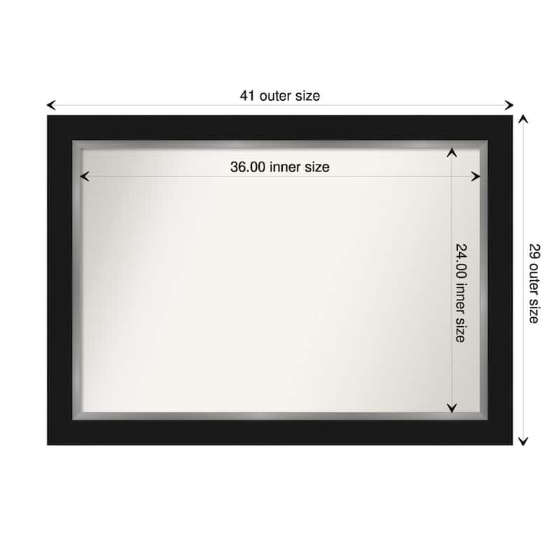 Non-Beveled Bathroom Wall Mirror - Eva Black Silver Frame - 41 x 29 in - Eva Black Silver