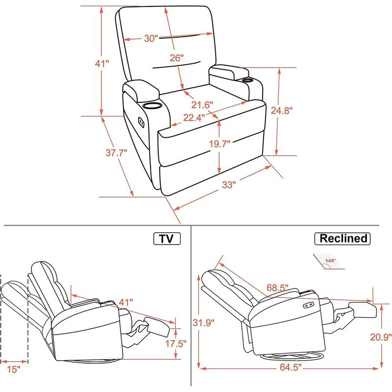 MCombo Electric Power Swivel Glider Recliner Chair with Heat and Massage, Fabric 7752