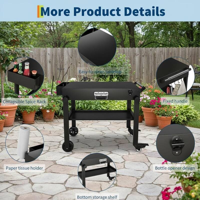 Movable Pizza Oven Dining Cart, with Locking Wheels & Double Shelf