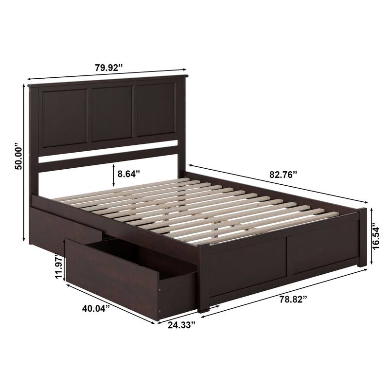 Madison King Platform Bed with Footboard and 2 Drawers in Espresso