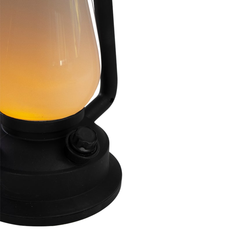 12" Black Battery Operated Faux Flame LED Hurricane Lantern - White