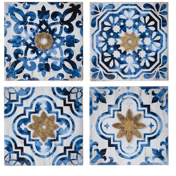 Shop Crisp White And Indigo Decorative Wall Decor Set Of 4 Overstock 29660117