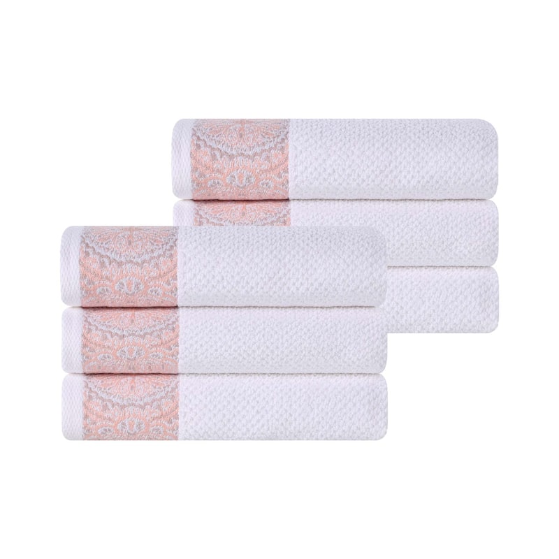 Superior Medallion Cotton Jacquard Soft Absorbent Hand Towel Set of 6