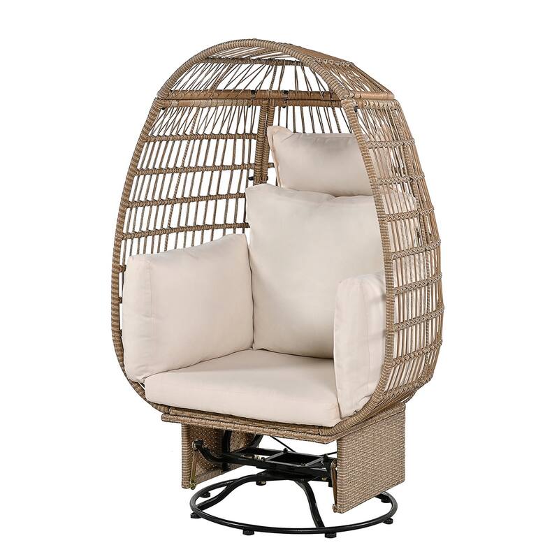 Rattan Swivel Egg Patio Chair with Rocking Function and Cushions