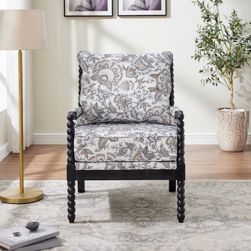Roundhill Furniture Belvoir Upholstered Spool Accent Chair with Turned Wood Frame