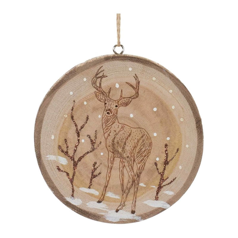 Club Pack of 12 Brown & Green Deer Tree Christmas Disc Ornaments 5.5"