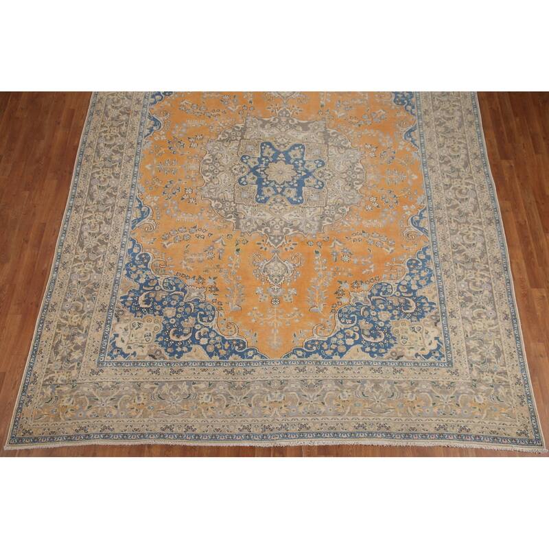 Hand Knotted Oriental 100% Wool Carpet Traditional Floral Oranges & Rust Mashad Area Rug - 12' 3'' X 9' 5''