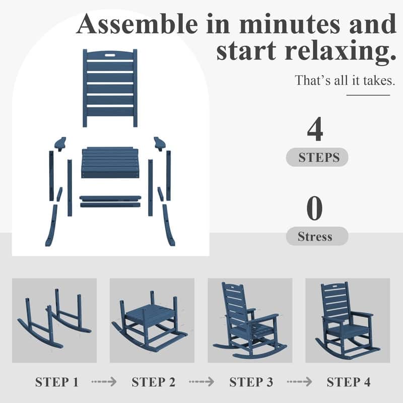 Wide Back PE Rocking Chair with Footrest – 30° Recline, Easy Assembly