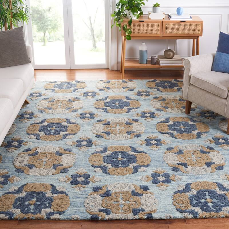 SAFAVIEH Handmade Blossom Osane Modern Floral Wool Rug - 8' x 10' - Blue/Multi