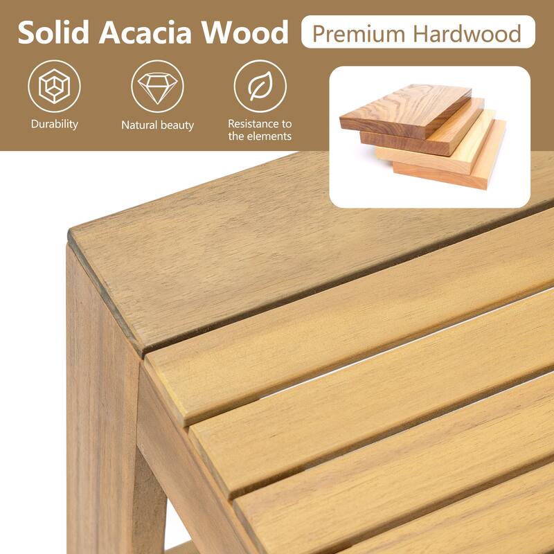 Outdoor 3 Piece Acacia Wood Patio Conversation Set for 4 People, L Shaped Deep Seat Sectional Sofa with Coffee Table and Ottoman