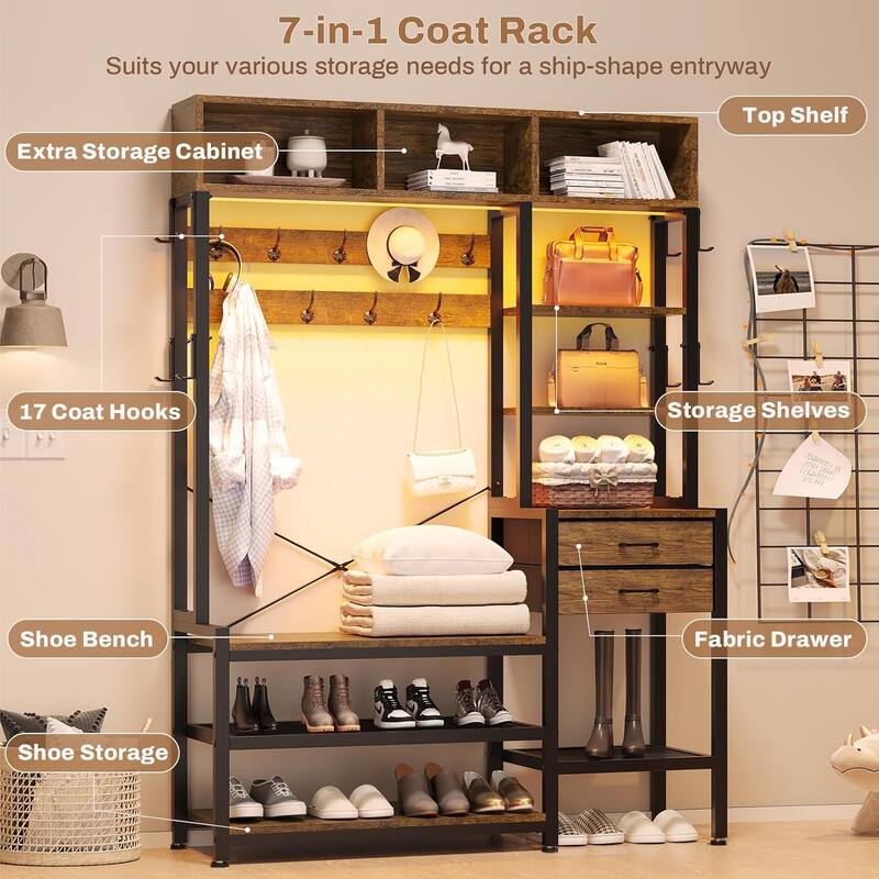 Entryway Bench Hall Tree with Bench and Shoe Storage Coat Rack