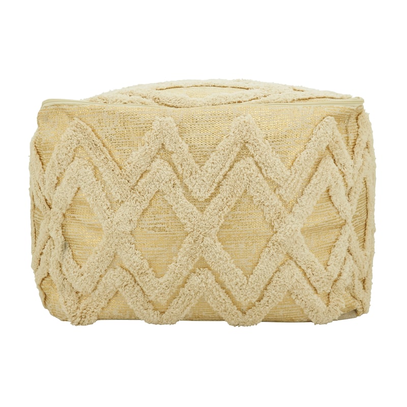 Floor Pouf With Foil Print Tufted Design