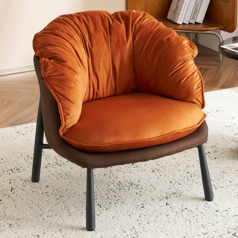 Modern Velvet Accent Chair with Wooden Frame and Black Metal Legs for Living Room or Lounge Seating - 27.4"L x 27"W x 29.1"H