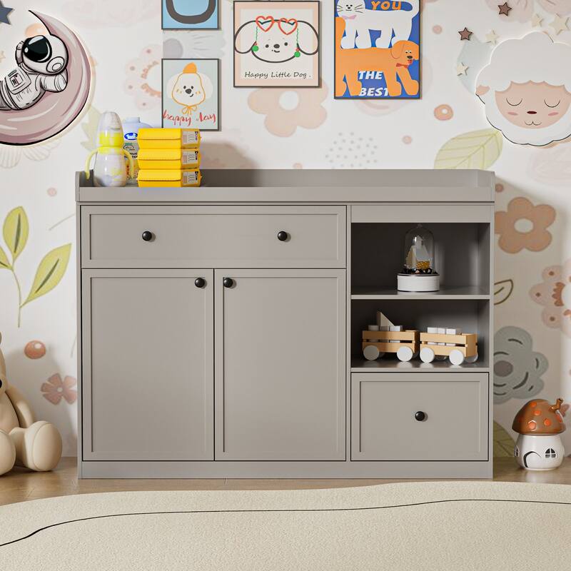 Changing Table Dresser with Drawers and Shelves